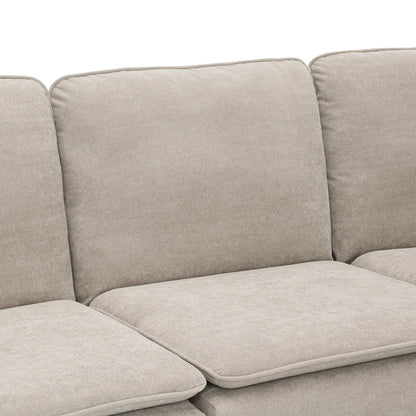 Divano componibile a L in velluto beige da 89'' a 5 posti con doppi cuscini, struttura in legno robusto e ferro