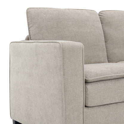 Divano componibile a L in velluto beige da 89'' a 5 posti con doppi cuscini, struttura in legno robusto e ferro