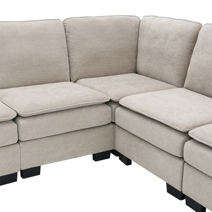 Divano componibile a L in velluto beige da 89'' a 5 posti con doppi cuscini, struttura in legno robusto e ferro