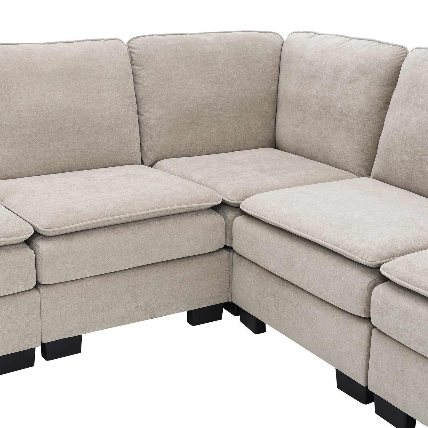 Divano componibile a L in velluto beige da 89'' a 5 posti con doppi cuscini