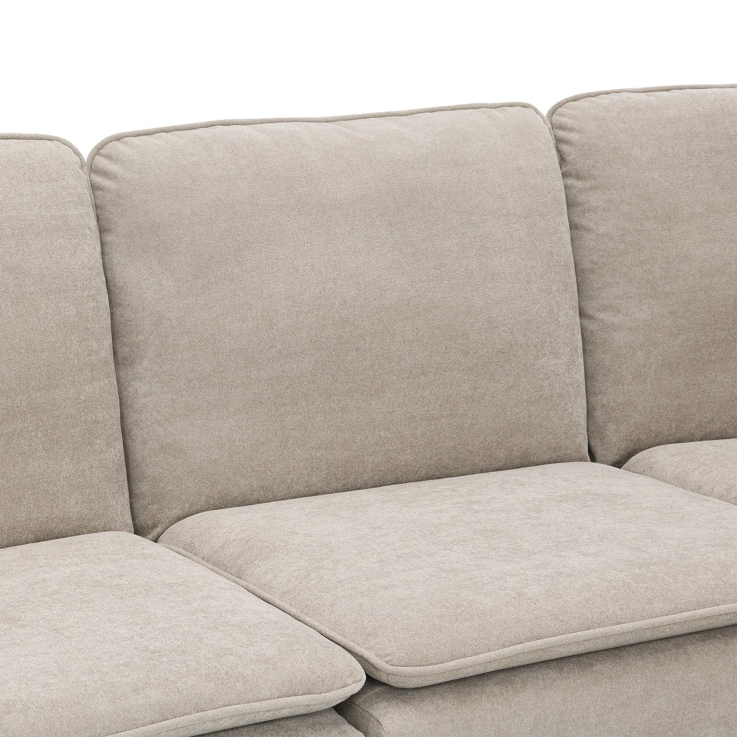 Divano componibile a L in velluto beige da 89'' a 5 posti con doppi cuscini