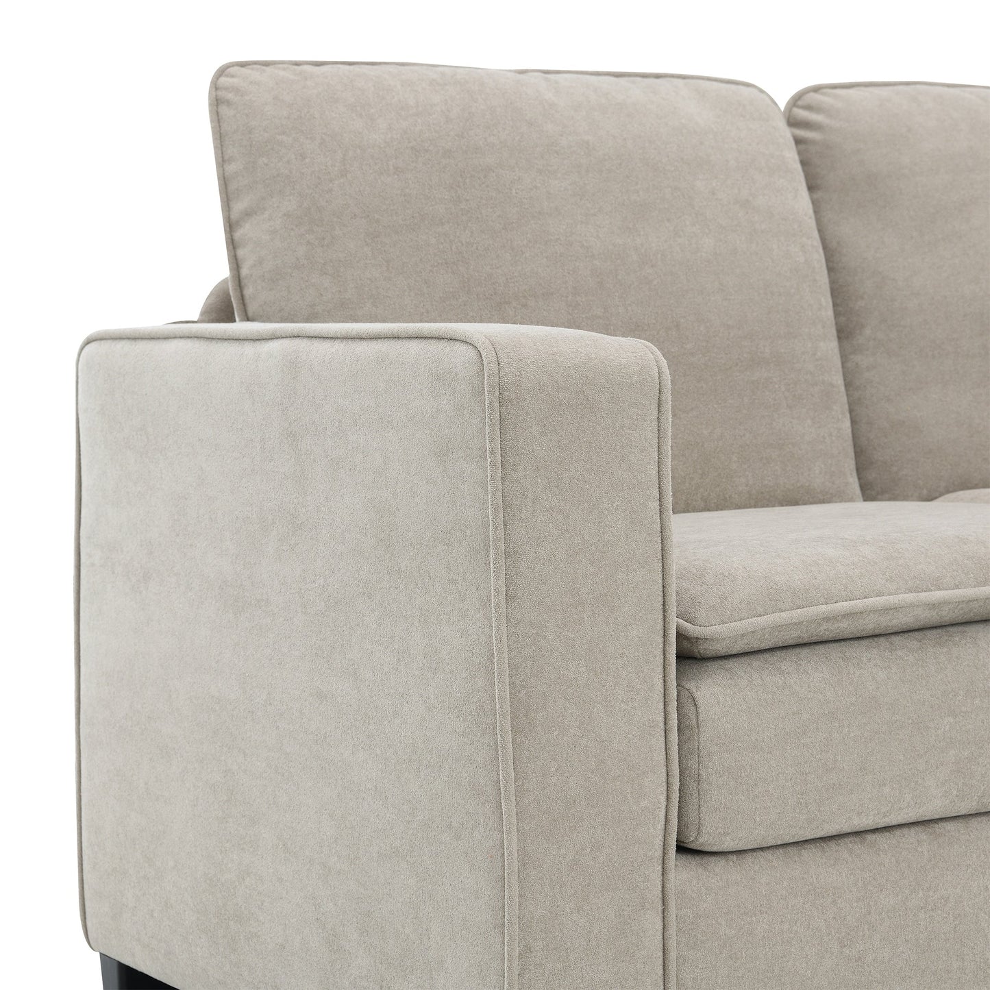 Divano componibile a L in velluto beige da 89'' a 5 posti con doppi cuscini