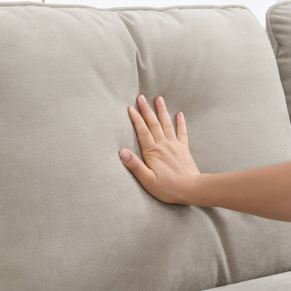 Divano componibile a L in velluto beige da 89'' a 5 posti con doppi cuscini