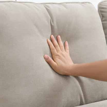 Divano componibile a L in velluto beige da 89'' a 5 posti con doppi cuscini