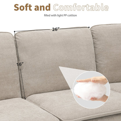 Divano componibile a L in velluto beige da 89'' a 5 posti con doppi cuscini