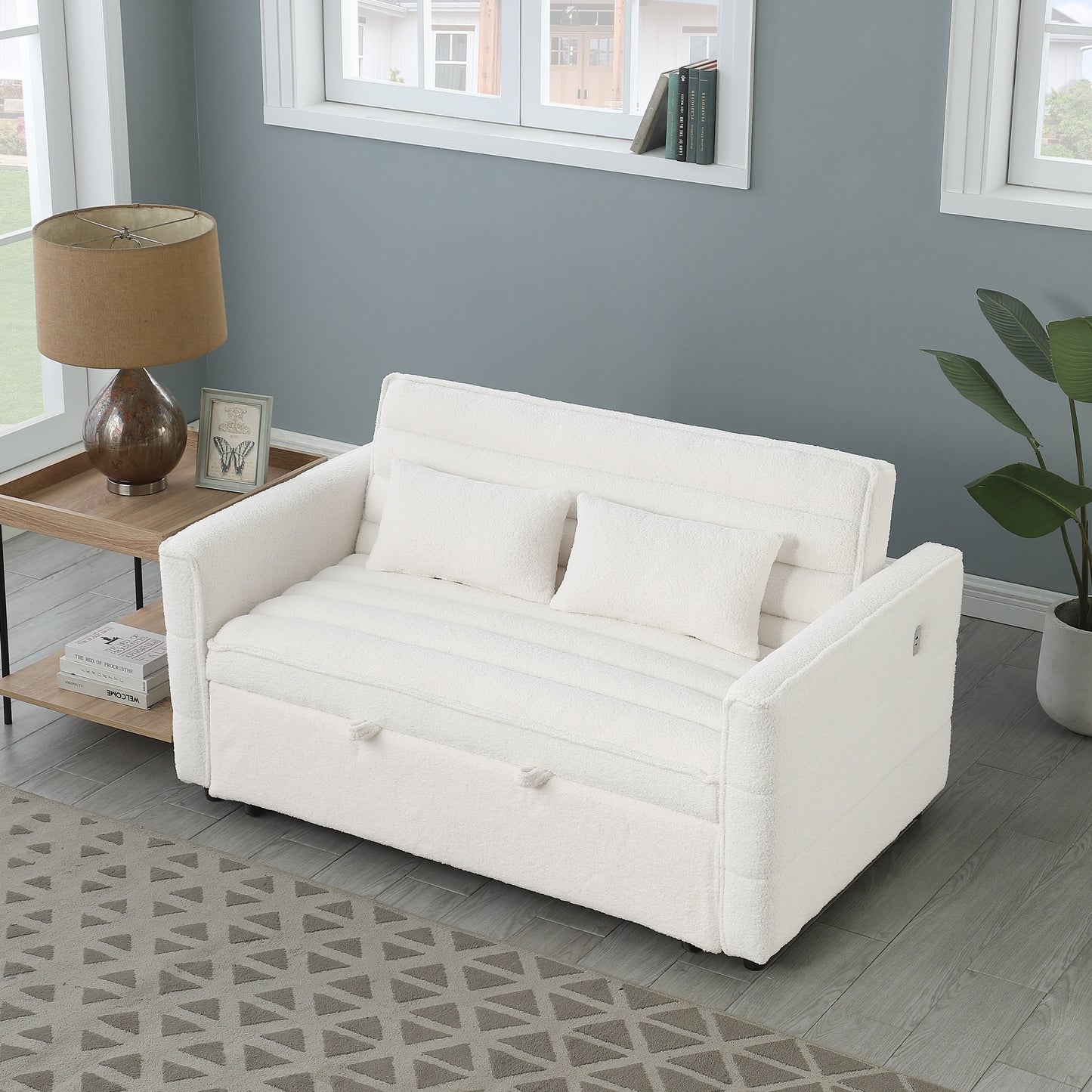 Divano letto trasformabile in divano a due posti beige Boucle