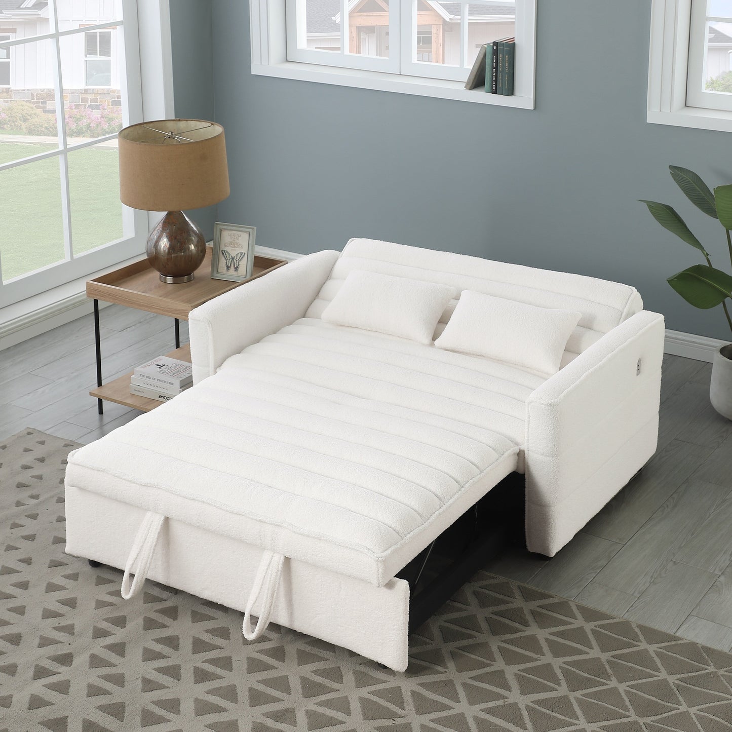 Divano letto trasformabile in divano a due posti beige Boucle