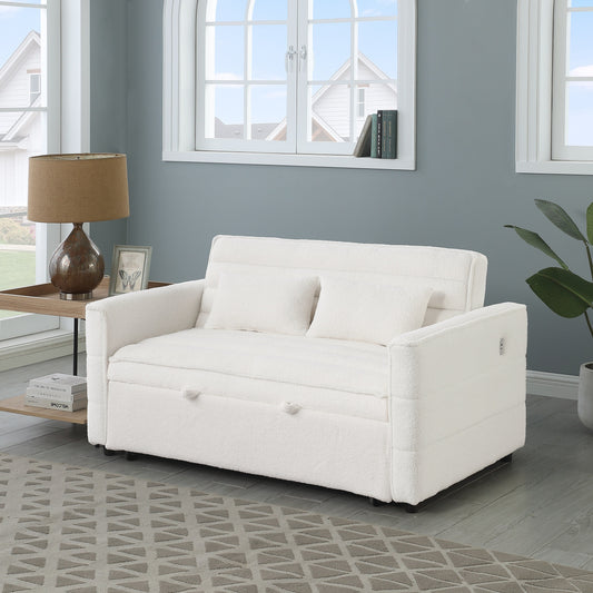 Divano letto trasformabile in divano a due posti beige Boucle