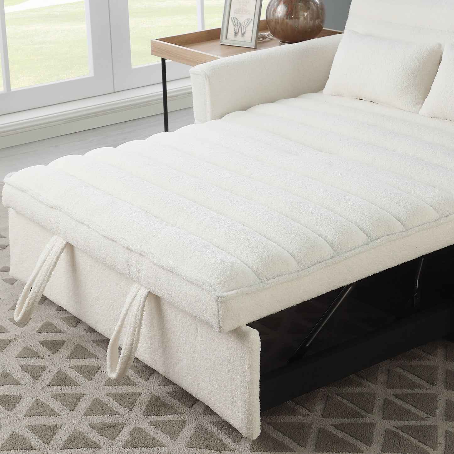 Divano letto trasformabile in divano a due posti beige Boucle