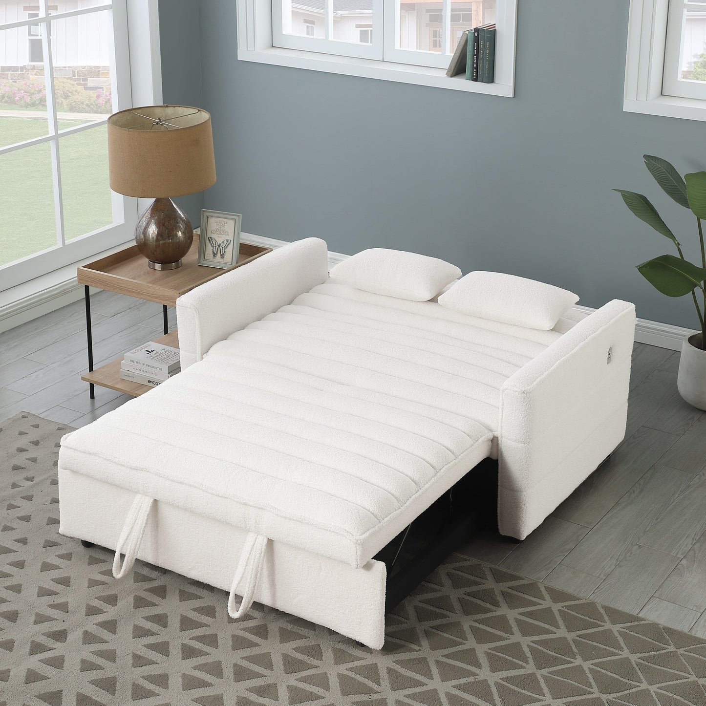 Divano letto trasformabile in divano a due posti beige Boucle