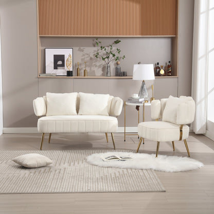 Divano a due posti in boucle beige con struttura in metallo