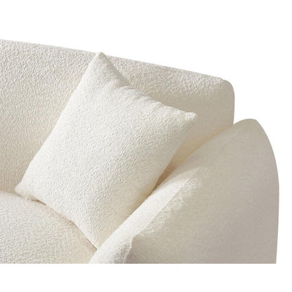 Divano a 3 posti imbottito in bouclè beige con cuscini