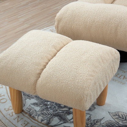 Poltrona reclinabile manuale girevole a 360° senza braccioli imbottita in boucle beige con poggiatesta regolabile e schienale