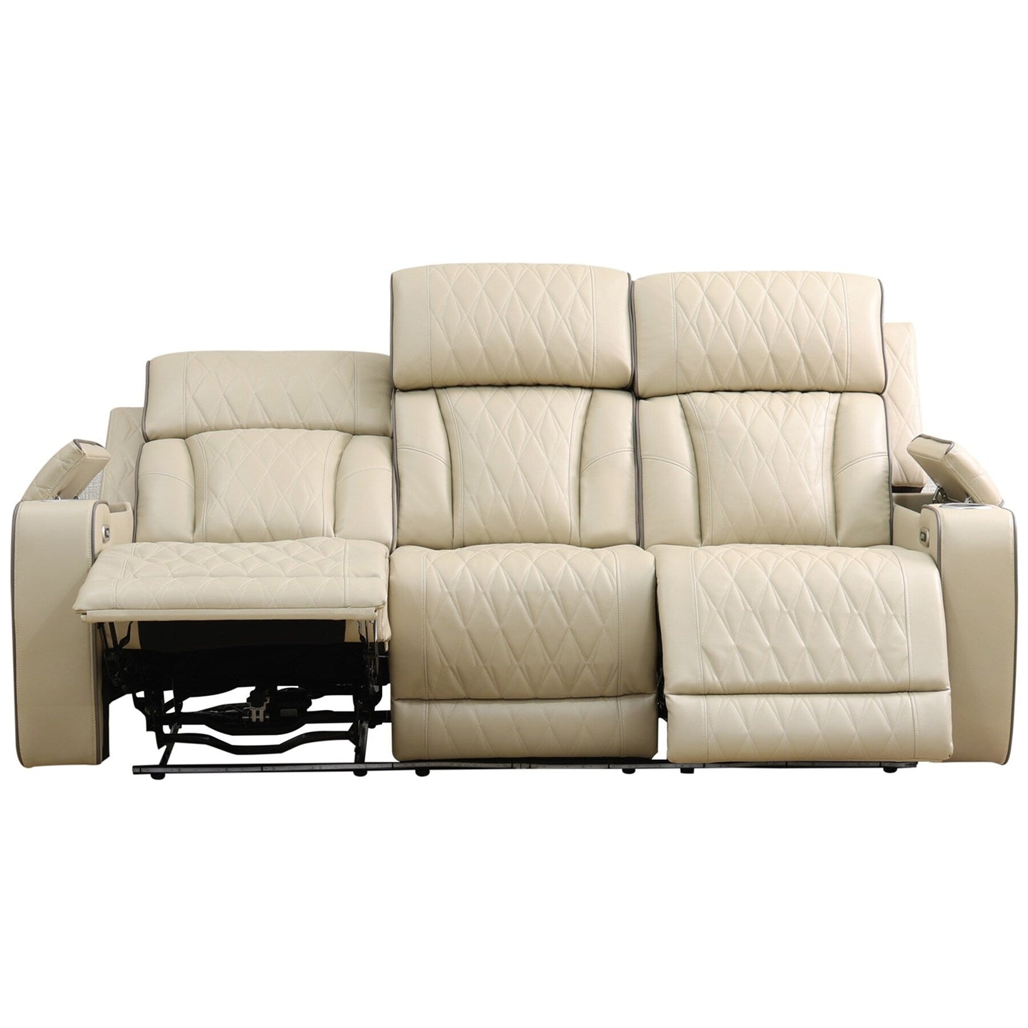 Set di divani reclinabili da soggiorno in pelle traspirante beige da 3 pezzi