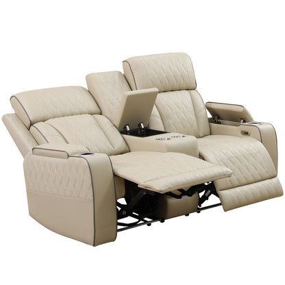 Set di divani reclinabili da soggiorno in pelle traspirante beige da 3 pezzi