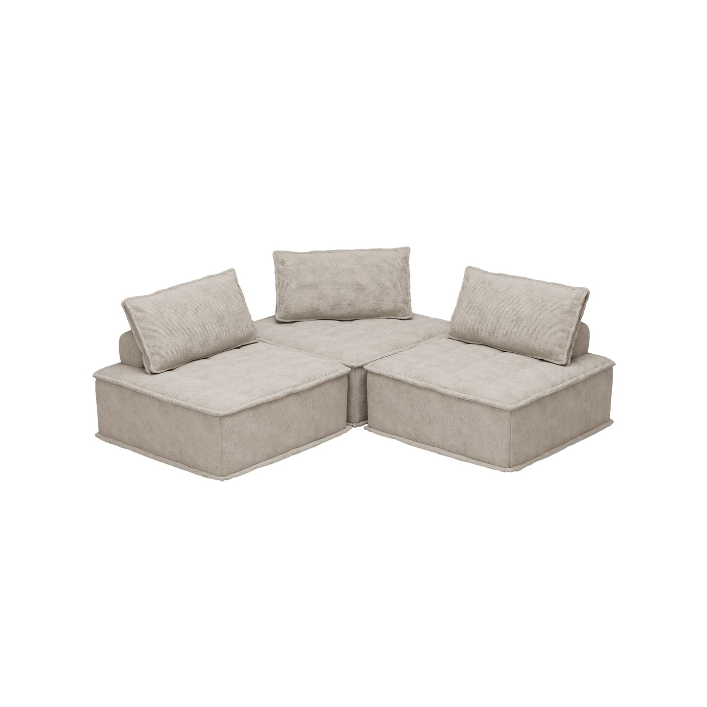 Set di divani modulari in ciniglia beige da 3 pezzi