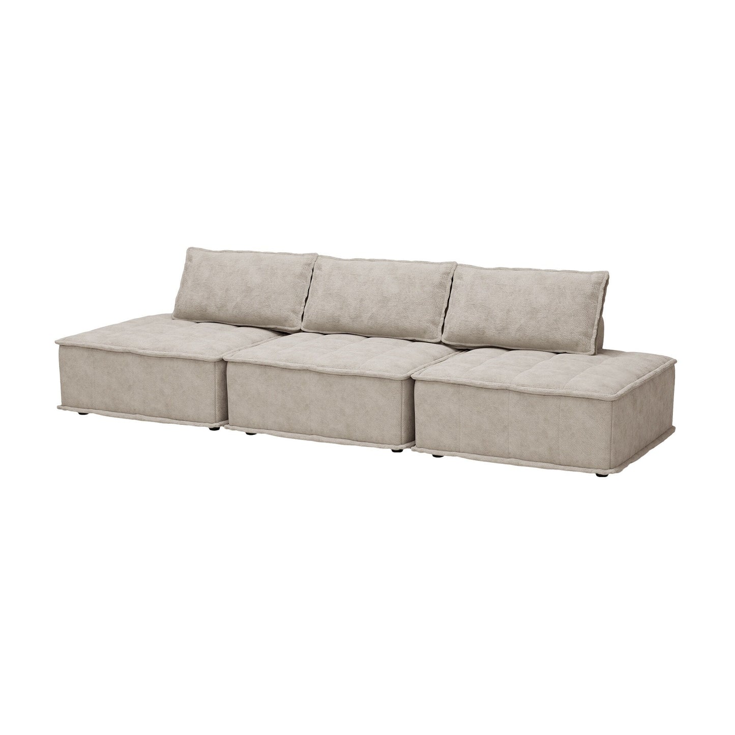 Set di divani modulari in ciniglia beige da 3 pezzi