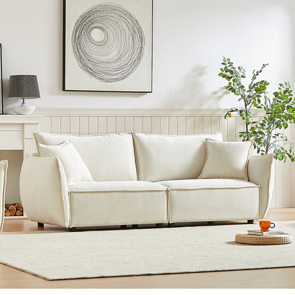 Divano a 3 posti in ciniglia beige con cuscini extra