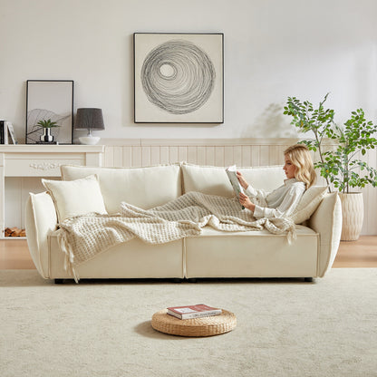 Divano a 3 posti in ciniglia beige con cuscini extra