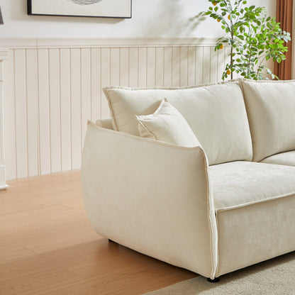 Divano a 3 posti in ciniglia beige con cuscini extra