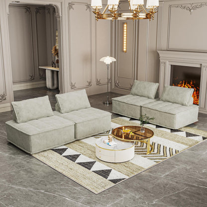 Set di divani modulari in ciniglia beige da 4 pezzi