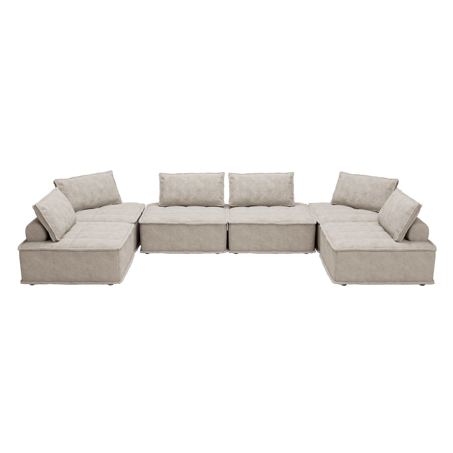 Set di divani modulari in ciniglia beige da 6 pezzi
