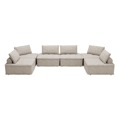 Set di divani modulari in ciniglia beige da 6 pezzi