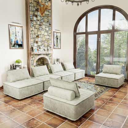 Set di divani modulari in ciniglia beige da 6 pezzi