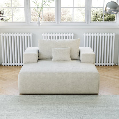 Divano letto singolo in ciniglia beige con cuscino per schienale