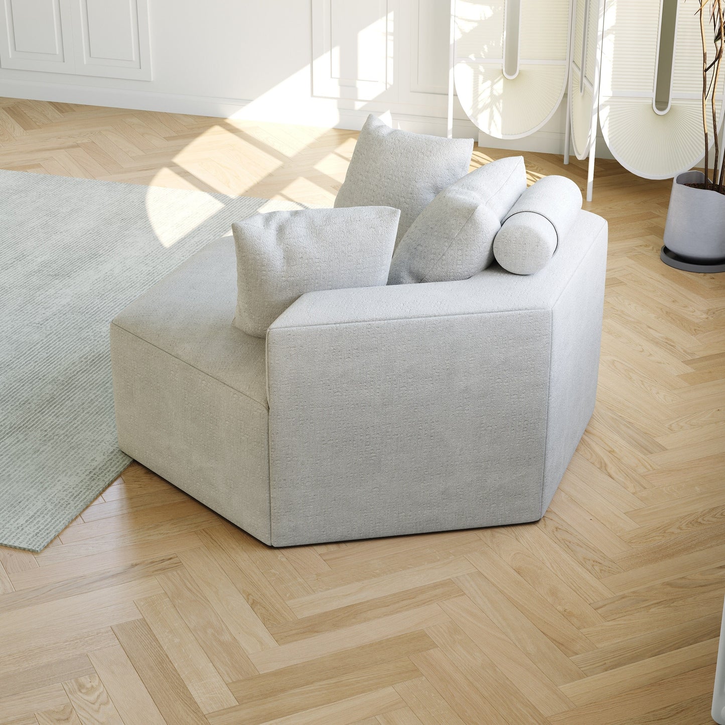 Divano letto singolo in ciniglia beige con cuscino per schienale