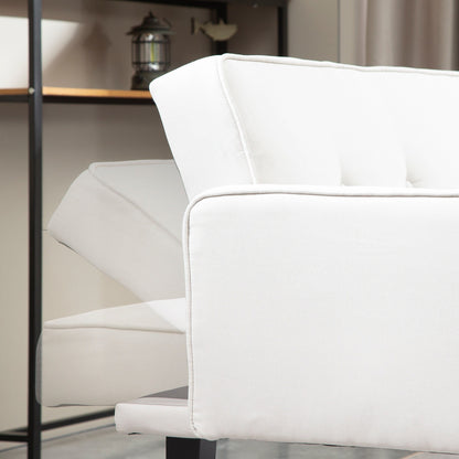 Divano letto futon beige convertibile a 3 posti con gambe in legno