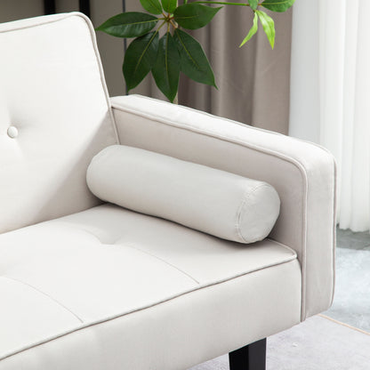 Divano letto futon beige convertibile a 3 posti con gambe in legno