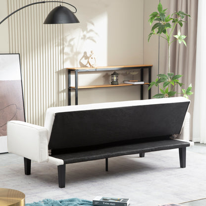 Divano letto futon beige convertibile a 3 posti con gambe in legno