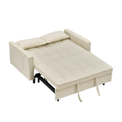 Divano letto estraibile in velluto a coste beige con schienale regolabile