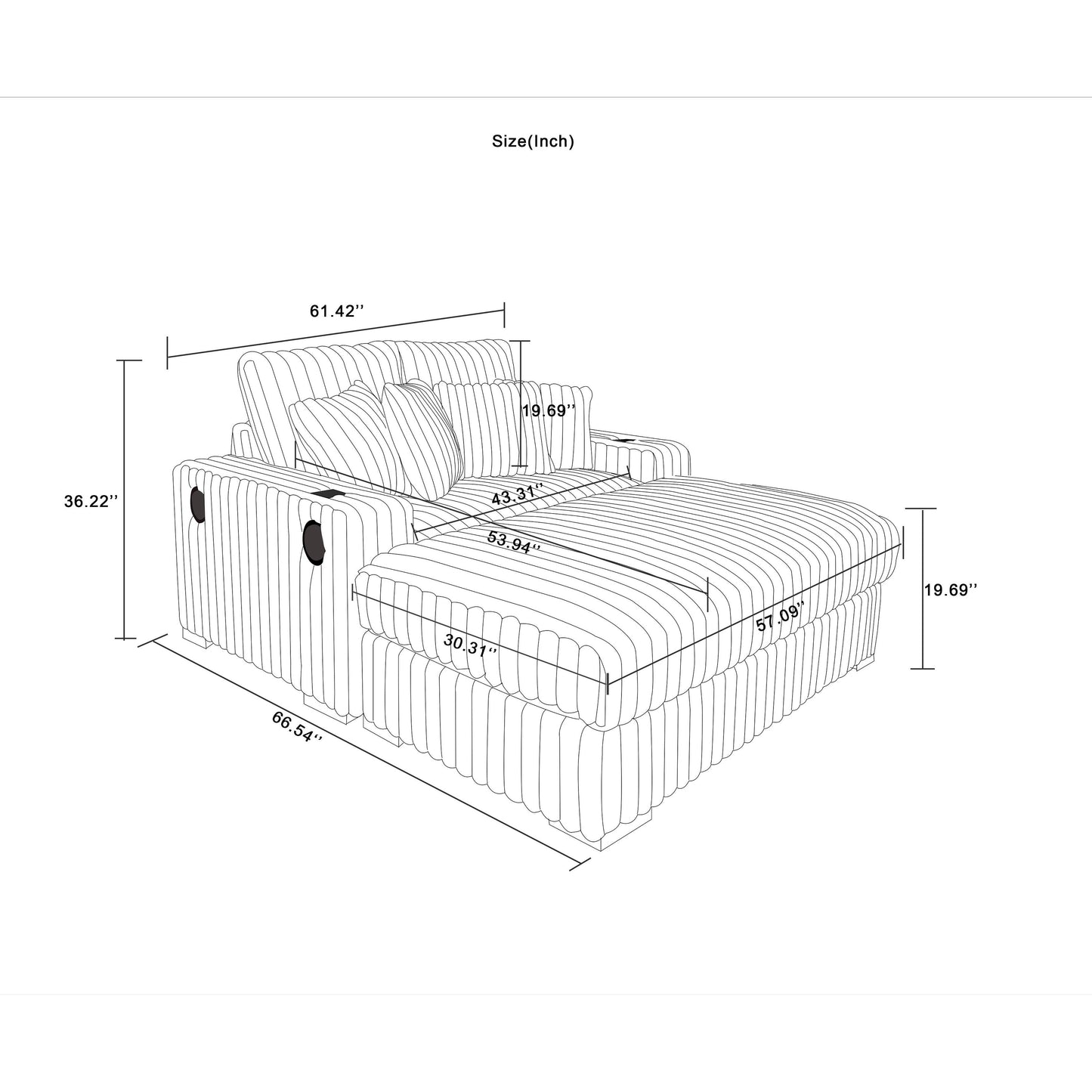 Divano a due posti in velluto a coste beige con pouf e altoparlante Bluetooth