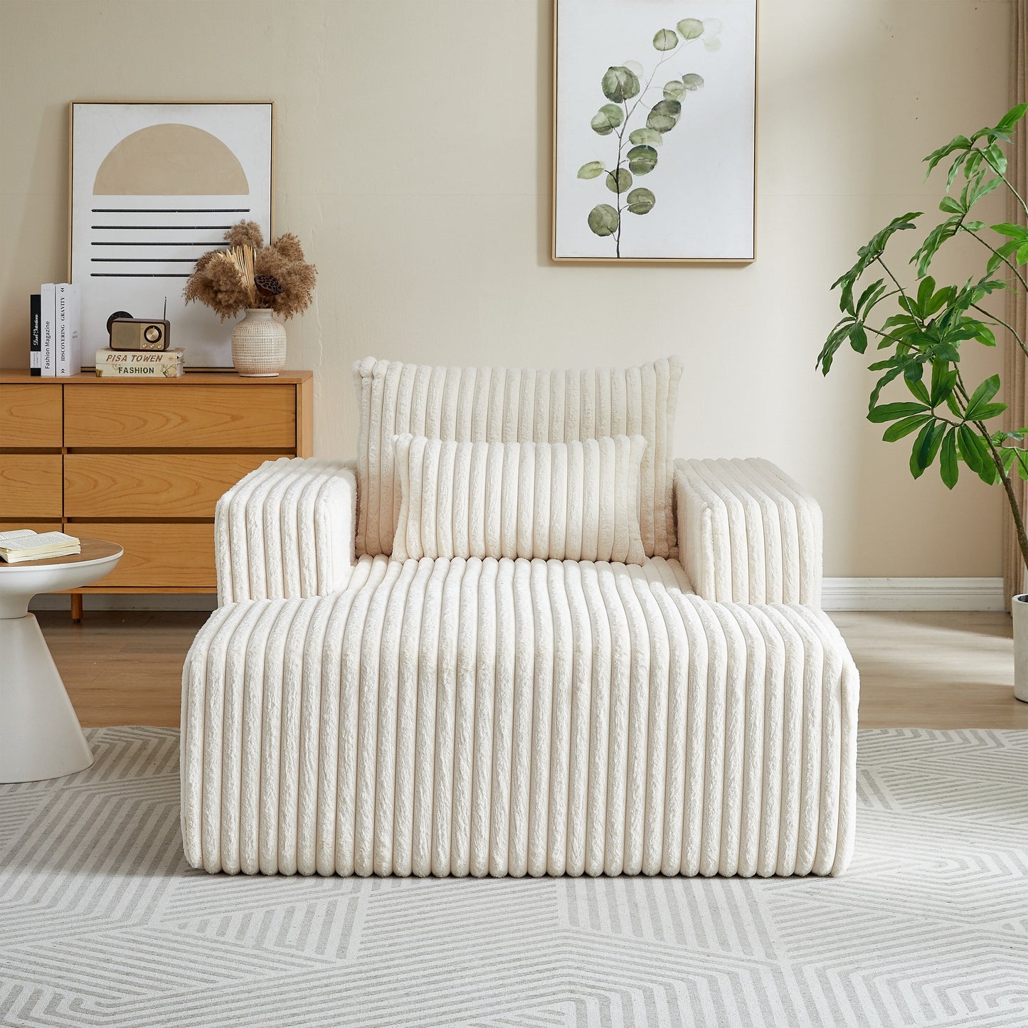 Poltrona in velluto a coste beige con 2 cuscini