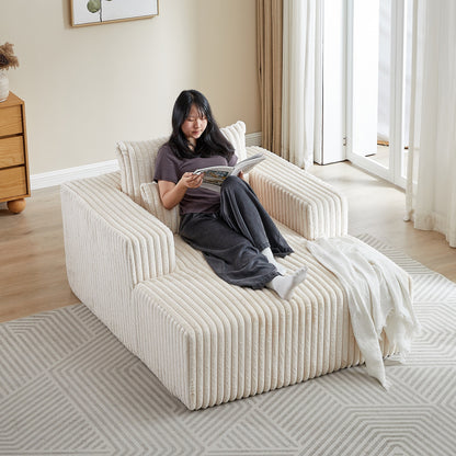 Poltrona in velluto a coste beige con 2 cuscini