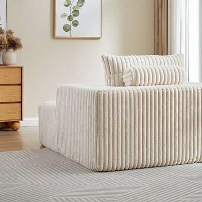 Poltrona in velluto a coste beige con 2 cuscini