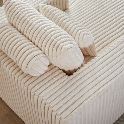 Poltrona in velluto a coste beige con 2 cuscini