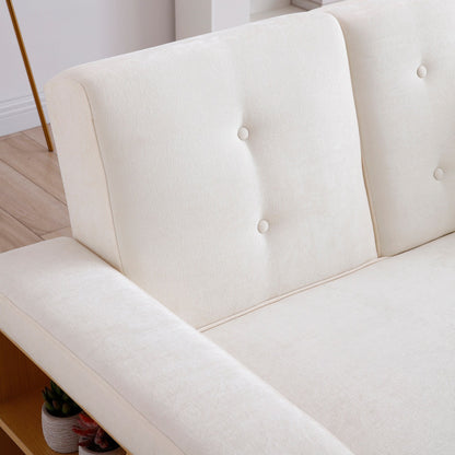 Divano letto trasformabile in lino e cotone beige con contenitore