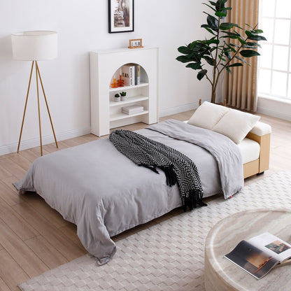 Divano letto trasformabile in lino e cotone beige con contenitore