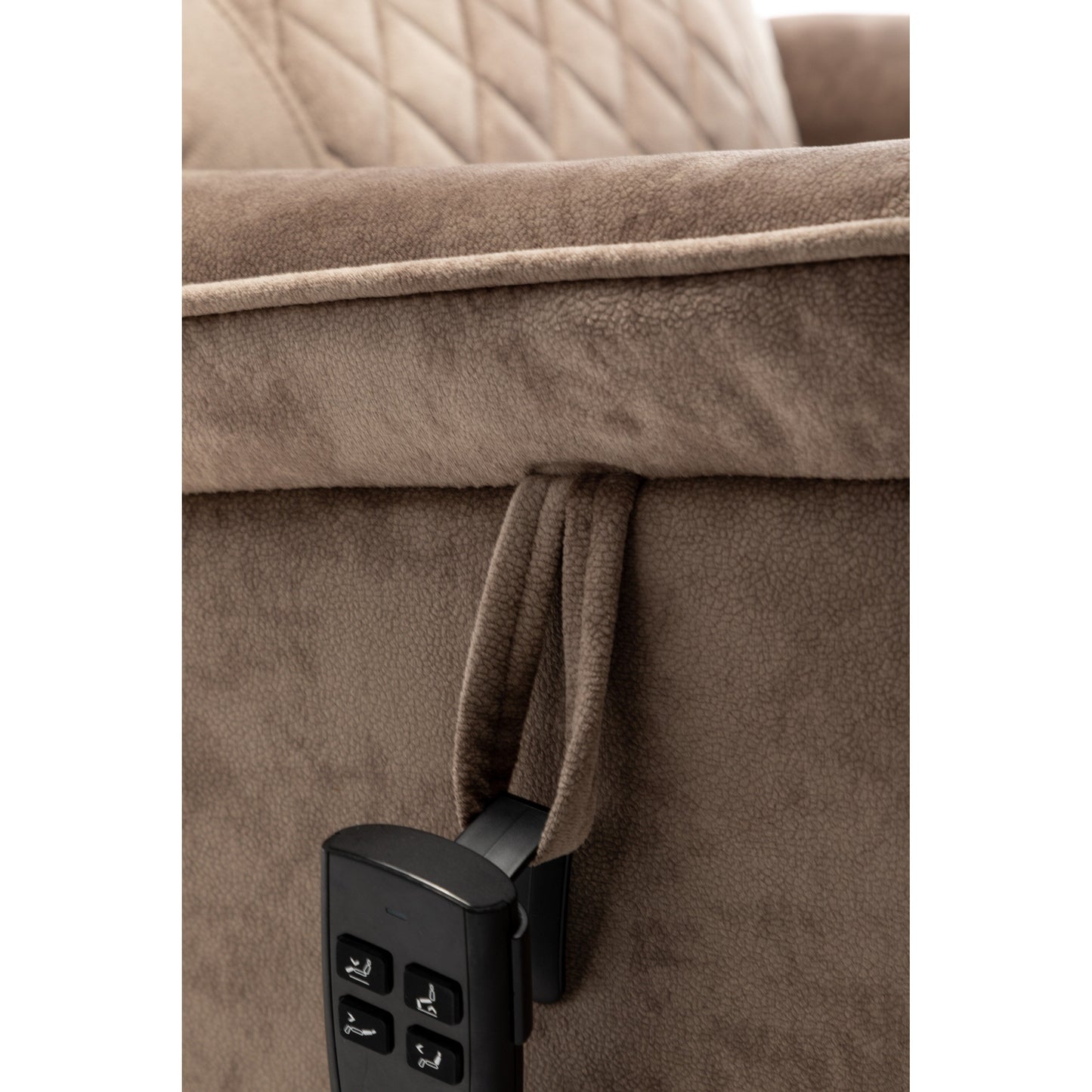 Poltrona reclinabile elettrica beige per anziani con reclinazione completa di 180°, motore OKIN, seduta ampia e tasche laterali