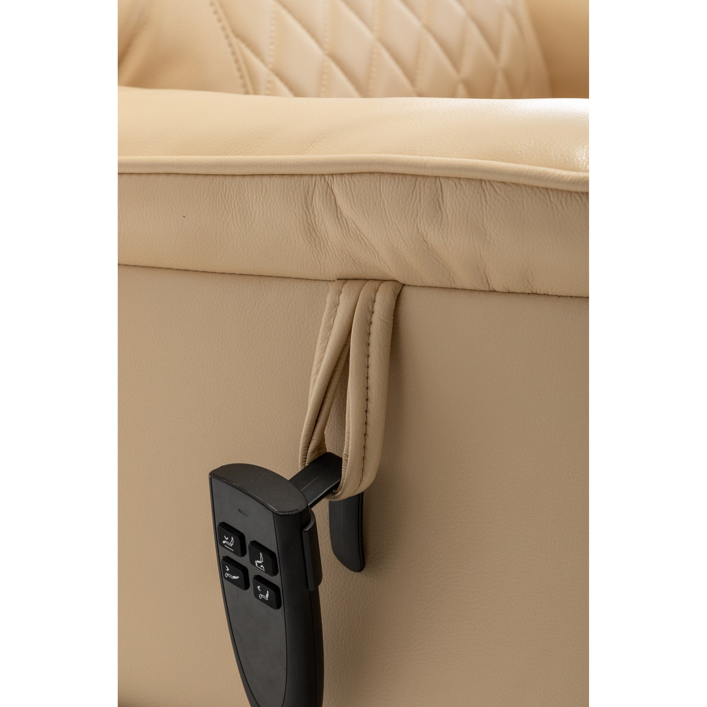 Poltrona reclinabile elettrica beige per anziani con reclinazione completa di 180°, motore OKIN, seduta ampia e tasche laterali