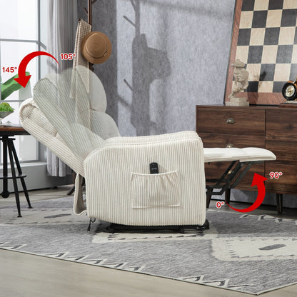 Poltrona reclinabile elettrica beige con tasca laterale, molle insacchettate, cuscino di seduta in peluche per soggiorno e camera da letto