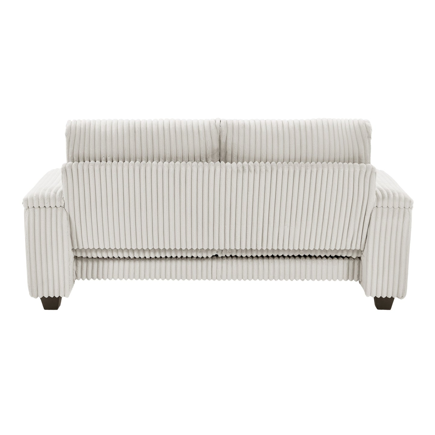 Divano a due posti in tessuto beige con bracciolo contenitore e USB