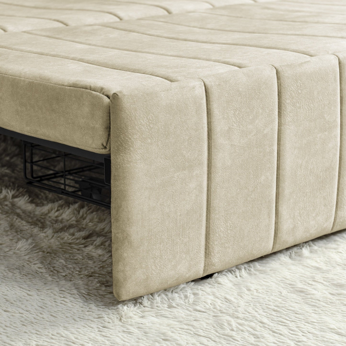 Divano letto estraibile in schiuma beige a 3 posti con cassetti