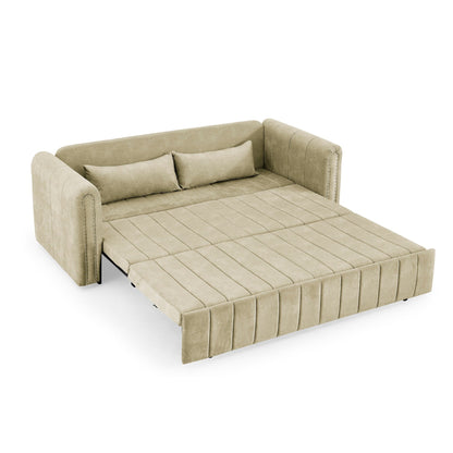 Divano letto estraibile in schiuma beige a 3 posti con cassetti