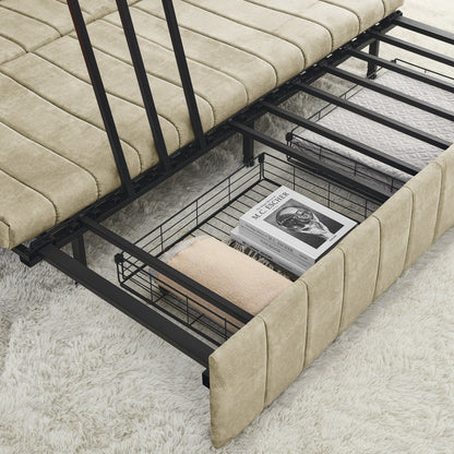 Divano letto estraibile in schiuma beige a 3 posti con cassetti