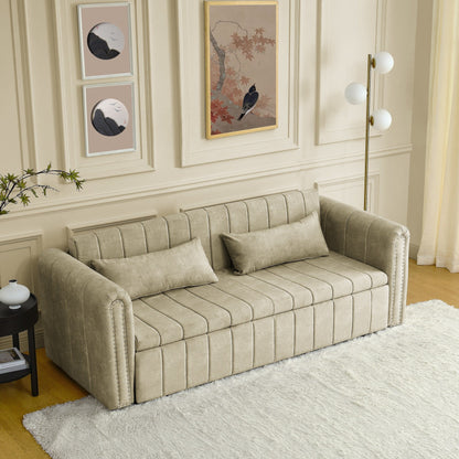 Divano letto estraibile in schiuma beige a 3 posti con cassetti
