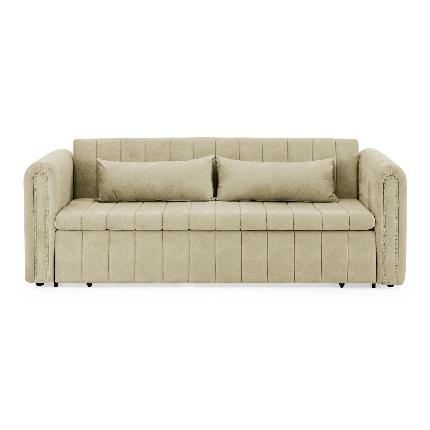 Divano letto estraibile in schiuma beige a 3 posti con cassetti